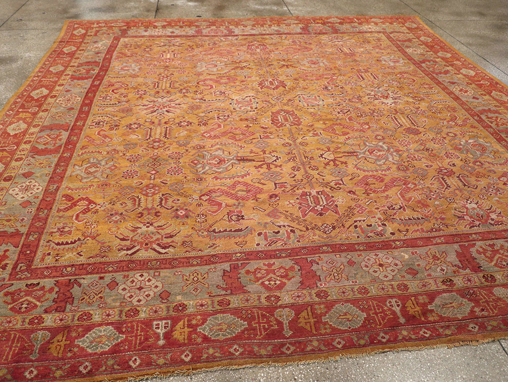 Antique Turkish Oushak Square Room Size Carpet, No.33262 - Gss
