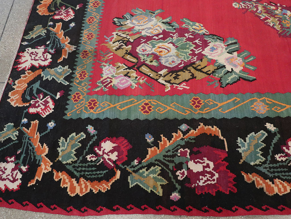 Vintage Turkish Flatweave Kilim Room Size Carpet, No.33279 - Gss