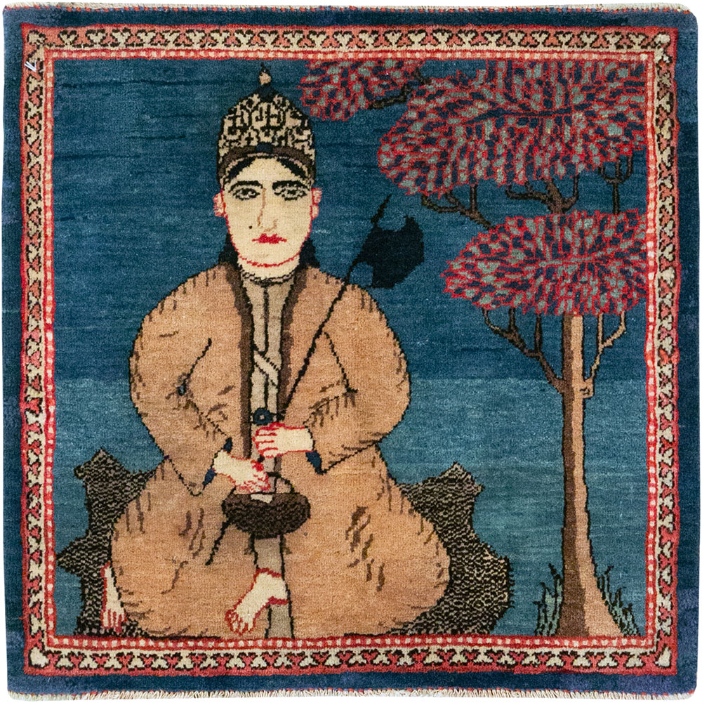 Antique Persian Kashan Pictorial Rug, No.33280 - Gss