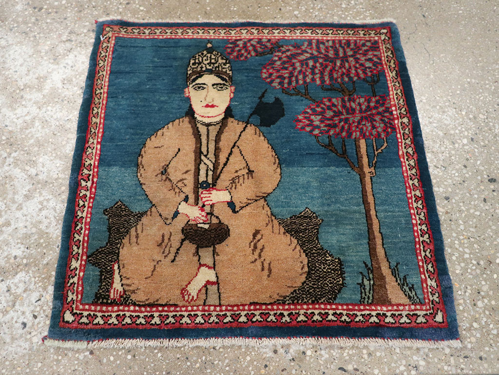 Antique Persian Kashan Pictorial Rug, No.33280 - Gss