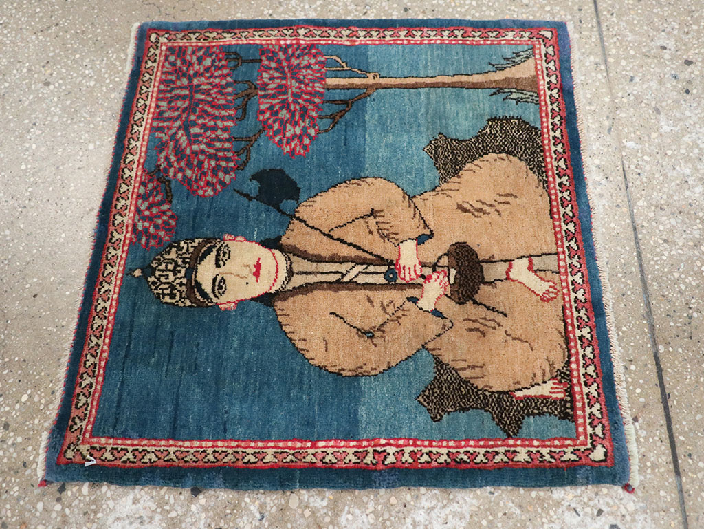 Antique Persian Kashan Pictorial Rug, No.33280 - Gss