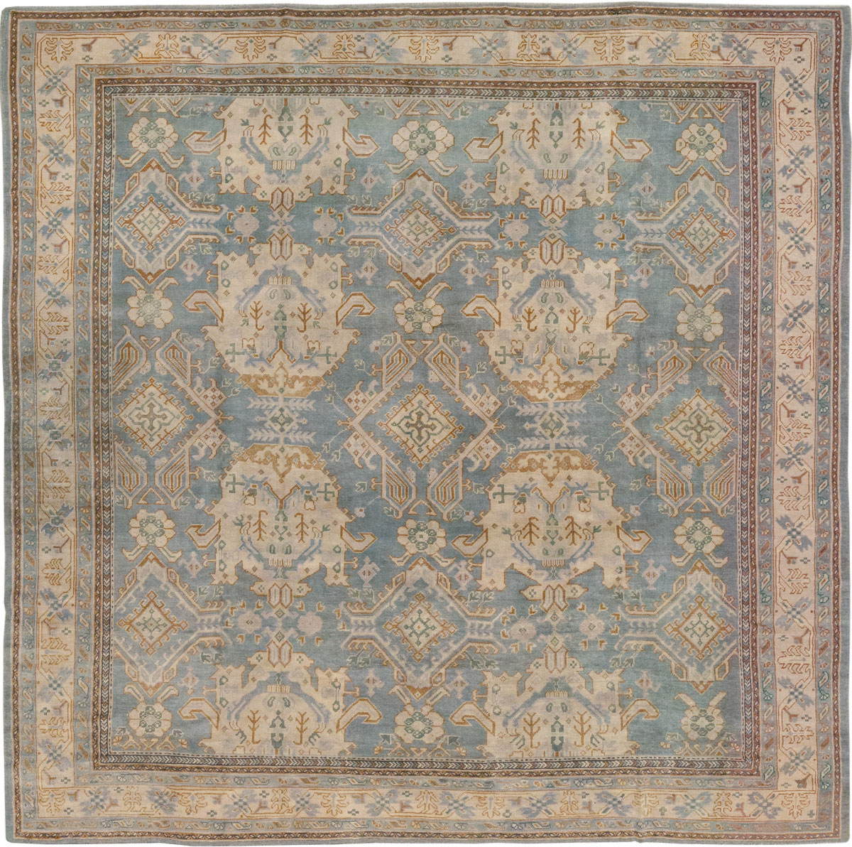Antique Turkish Oushak Large Square Room Size Carpet, No.33295 - Gss