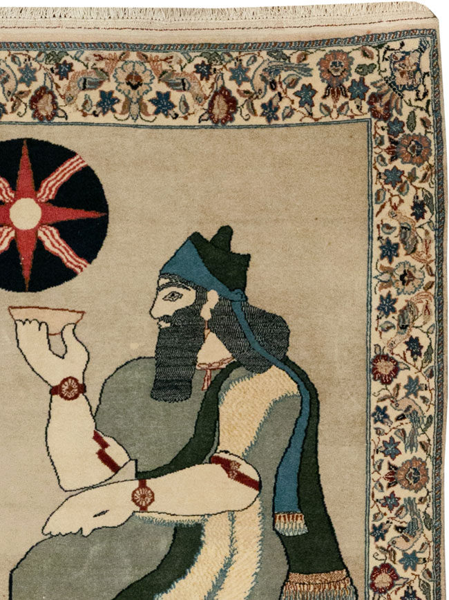 Vintage Persian Nain Pictorial Rug, No.33296 - Gss