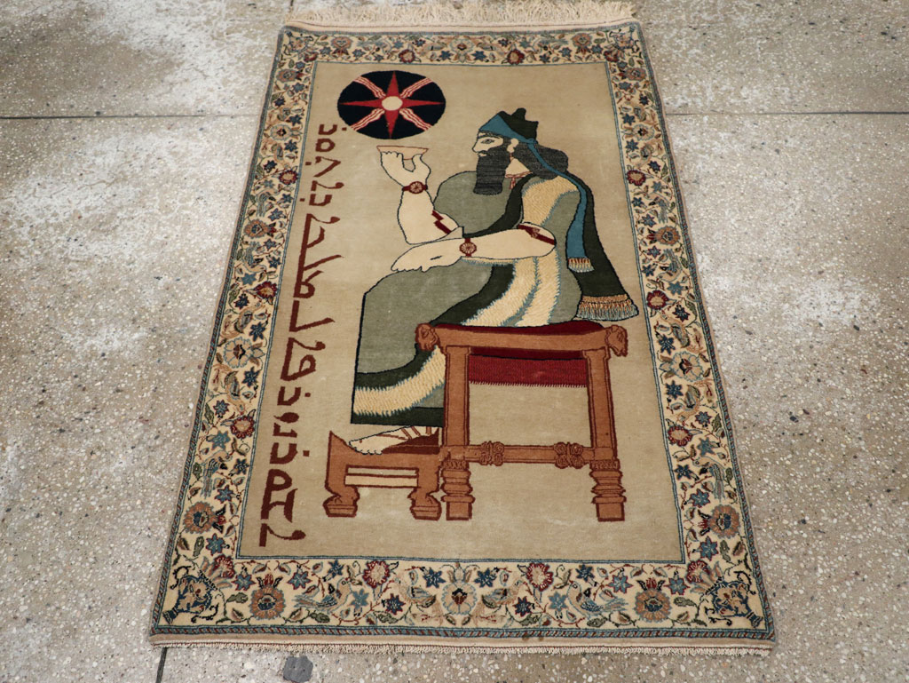 Vintage Persian Nain Pictorial Rug, No.33296 - Gss