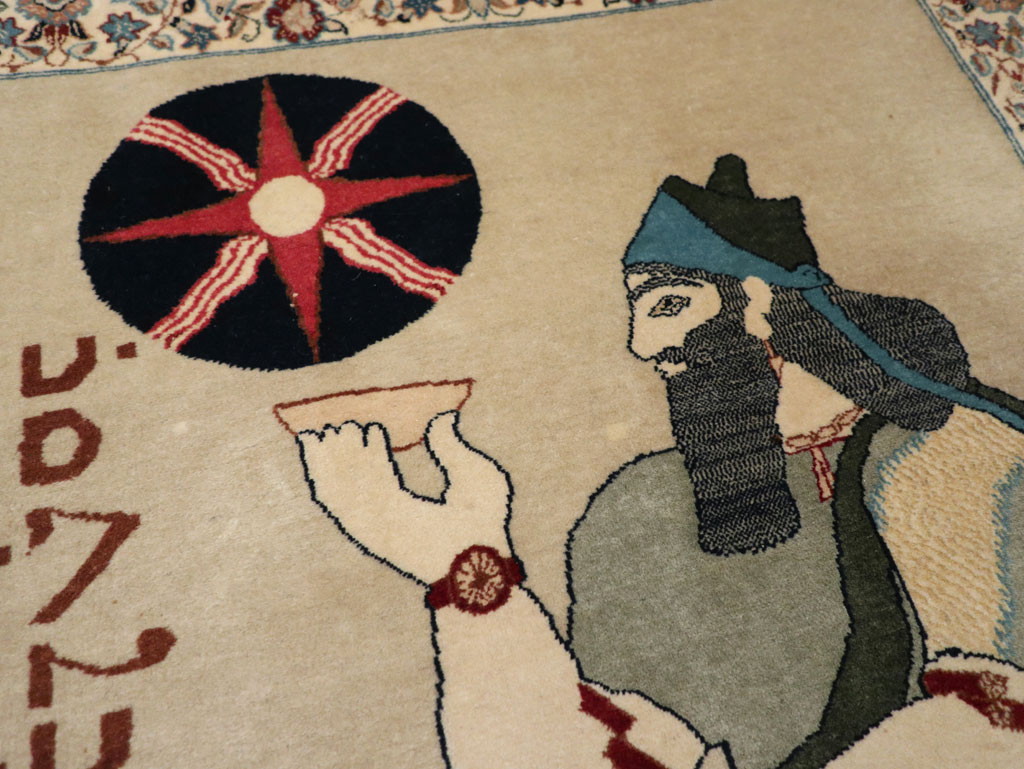 Vintage Persian Nain Pictorial Rug, No.33296 - Gss