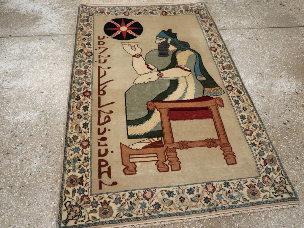 Vintage Persian Nain Pictorial Rug, No.33296 - Gss