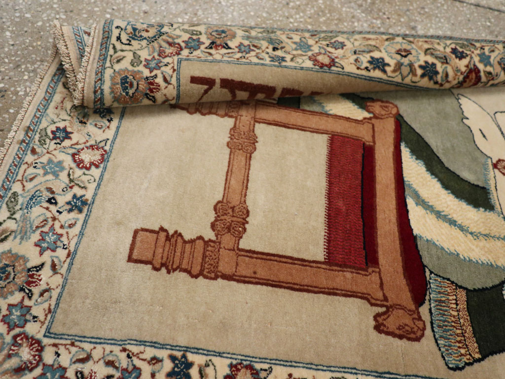 Vintage Persian Nain Pictorial Rug, No.33296 - Gss