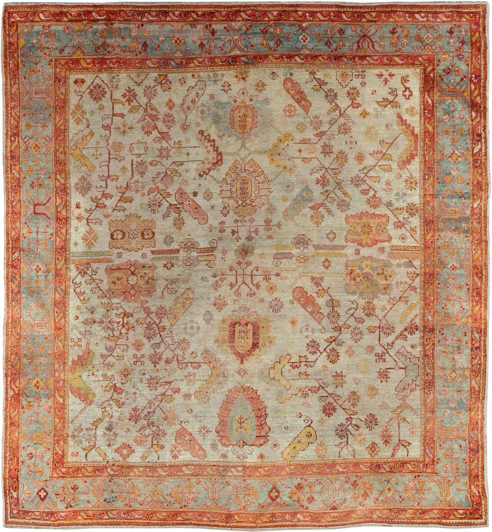 Antique Turkish Oushak Large Square Room Size Carpet, No.33319 - Gss