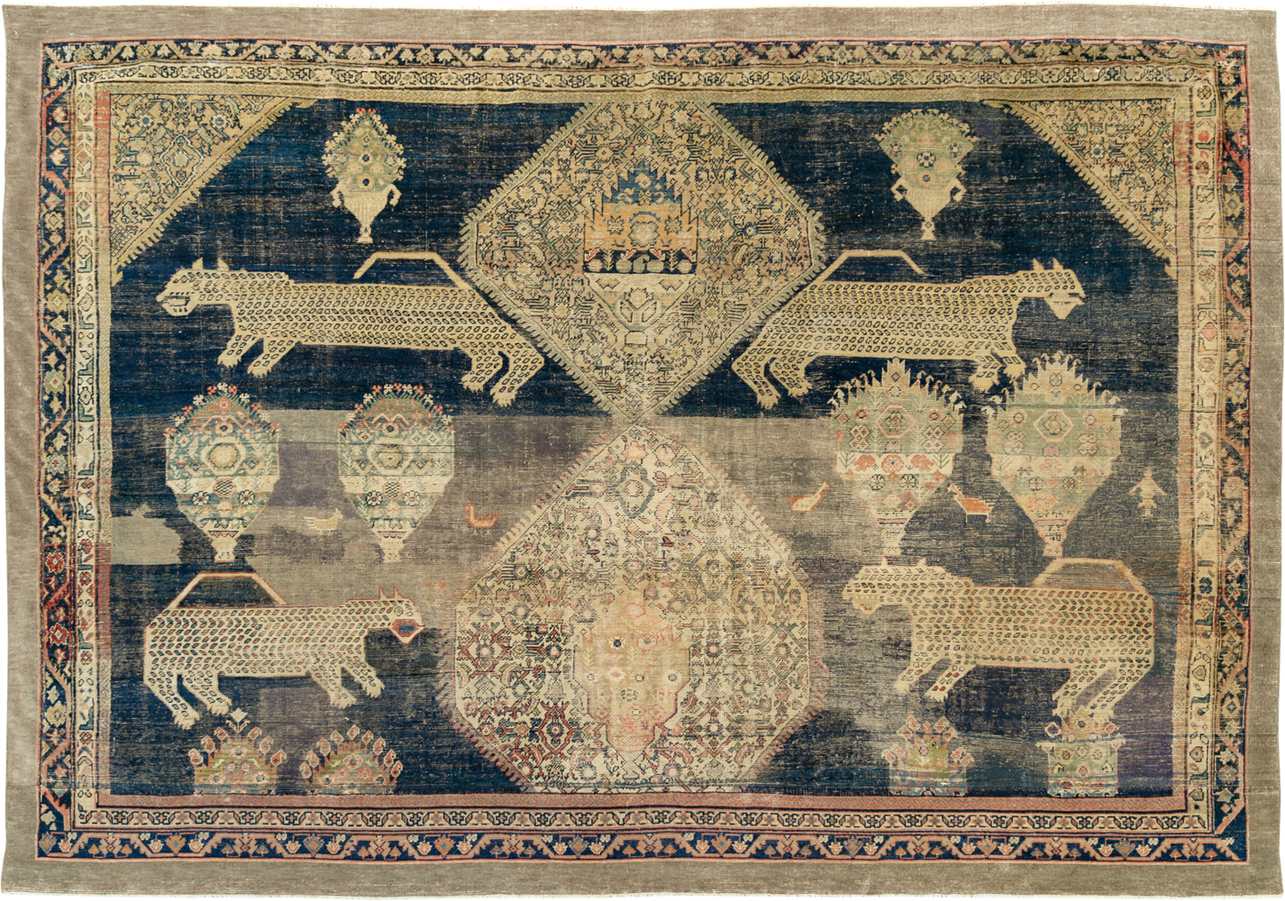 Antique Persian Fereghan Pictorial Room Size Carpet, No.33325 - Gss