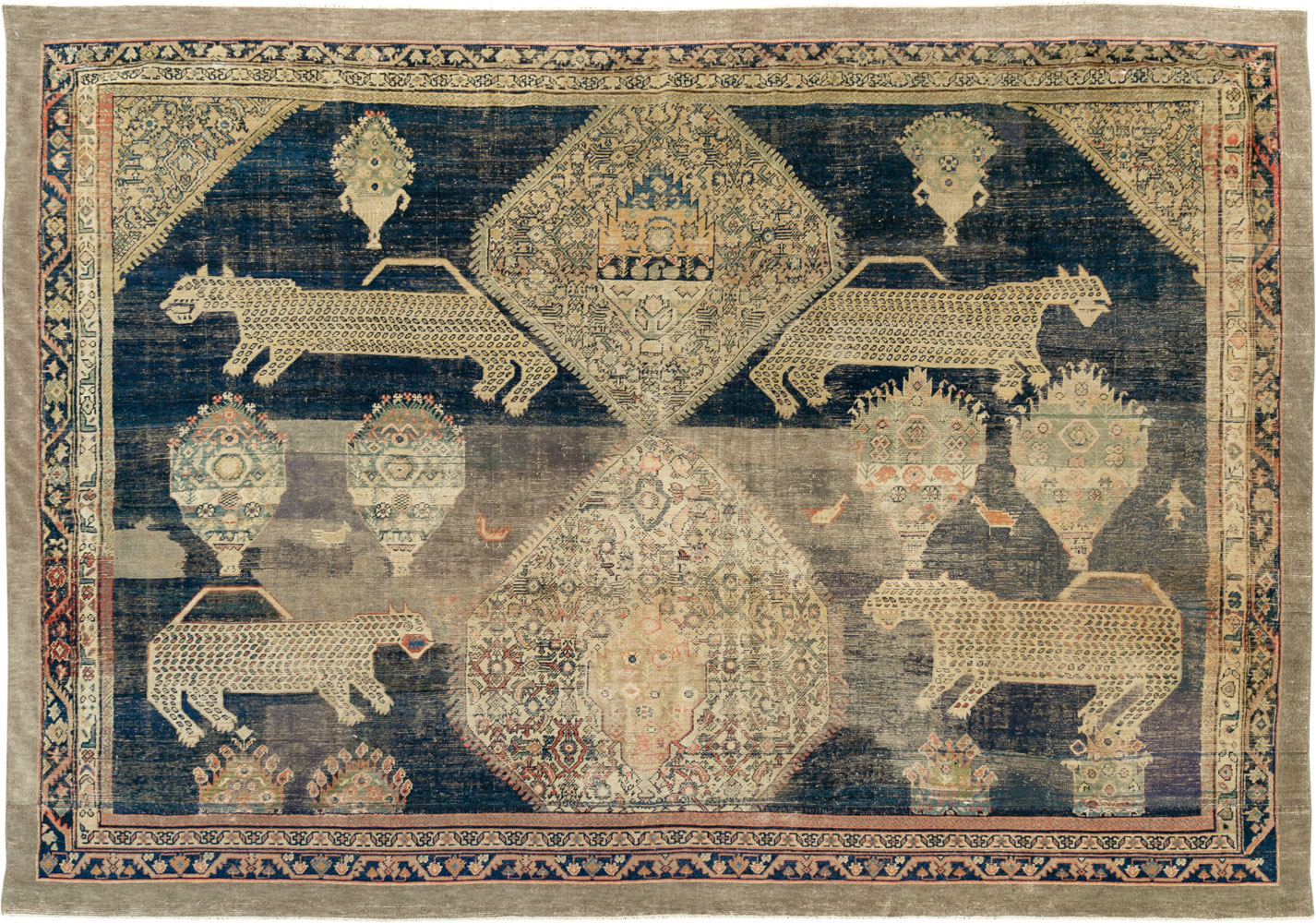 Antique Persian Fereghan Pictorial Room Size Carpet, No.33325 - Gss