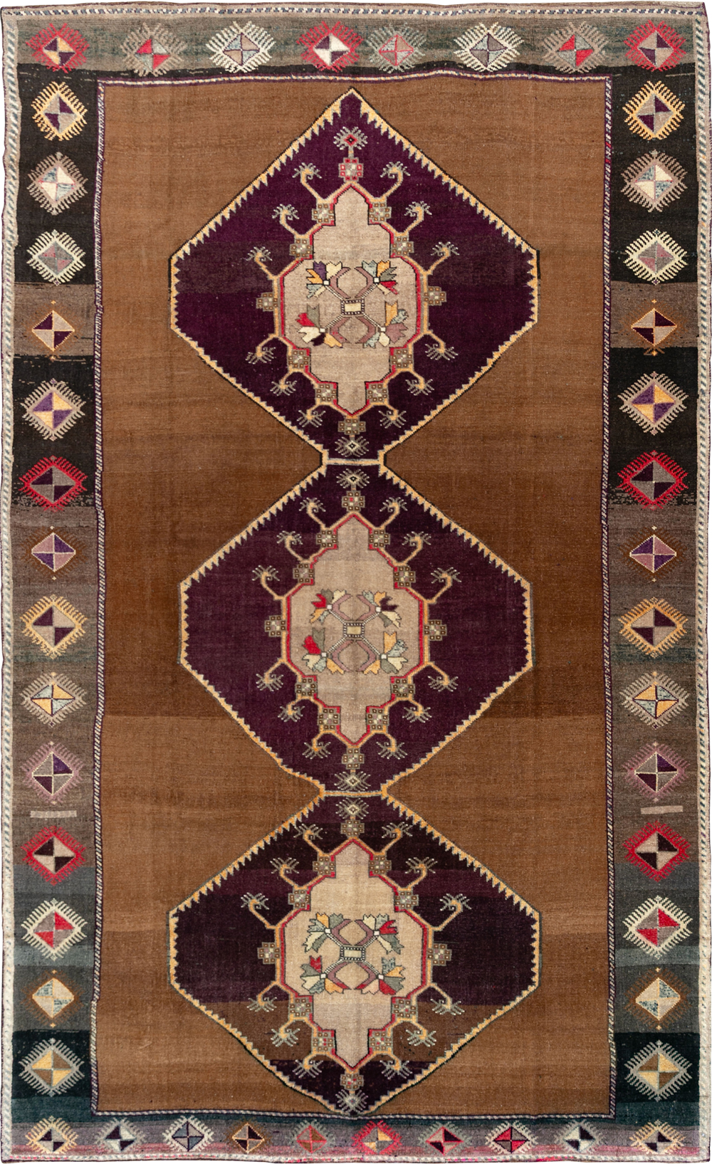 Vintage Turkish Anatolian Tribal Room Size Carpet, No.33346 - Gss