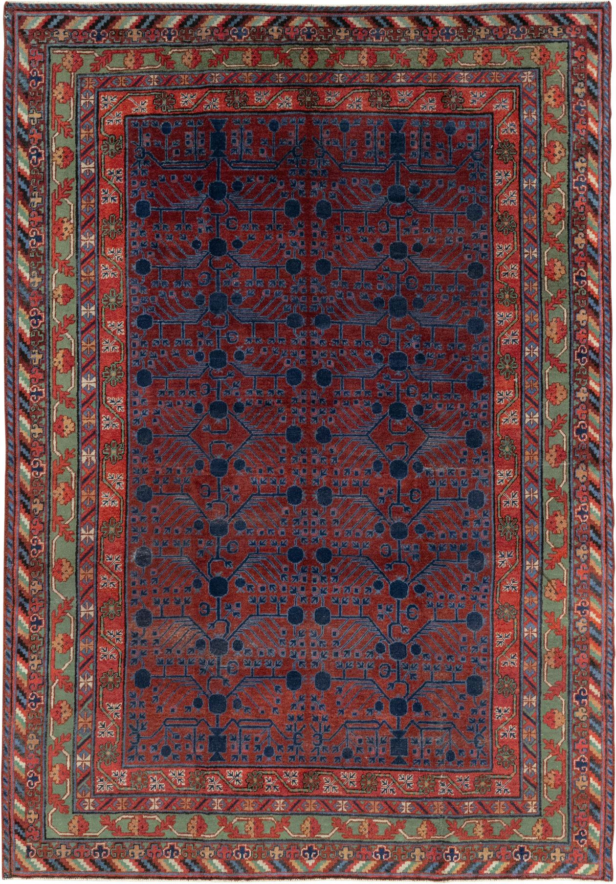 Antique East Turkestan Khotan Accent Rug, No.33356 - Gss