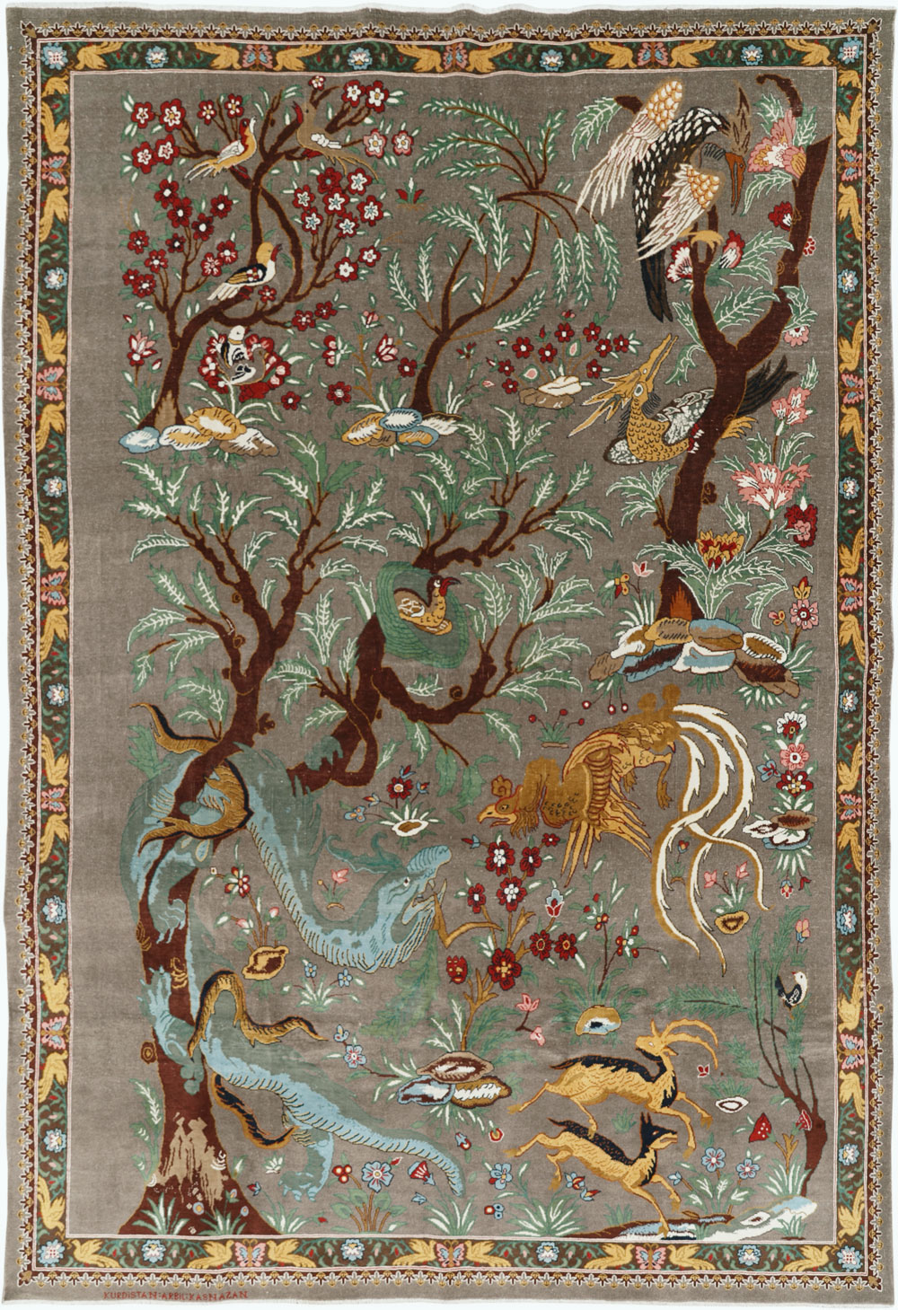 Vintage Persian Mashad Pictorial Room Size Carpet, No.33361 - Gss