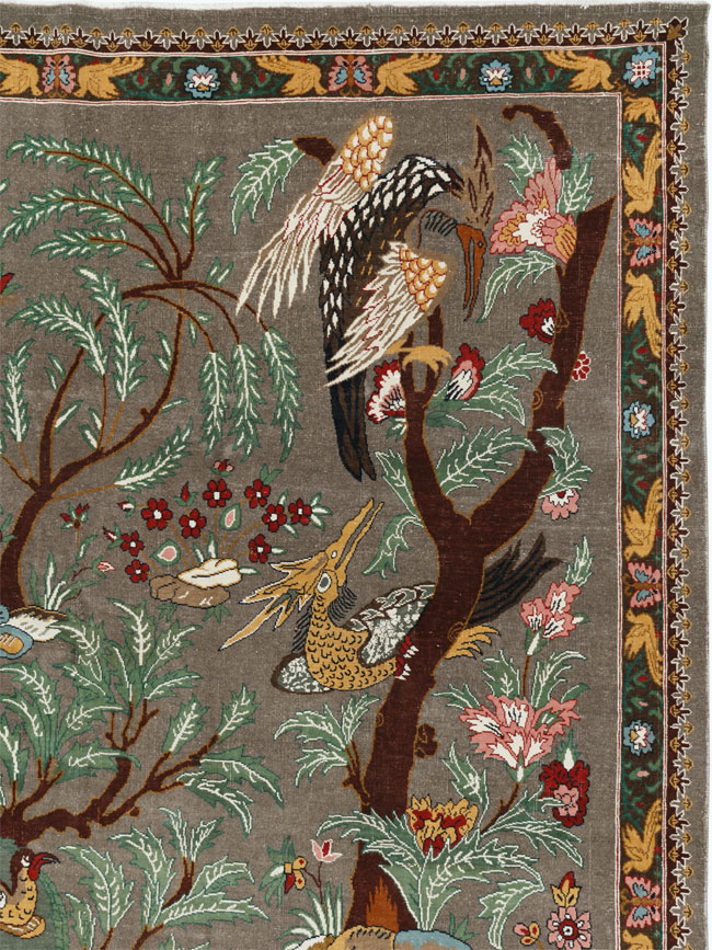 Vintage Persian Mashad Pictorial Room Size Carpet, No.33361 - Gss