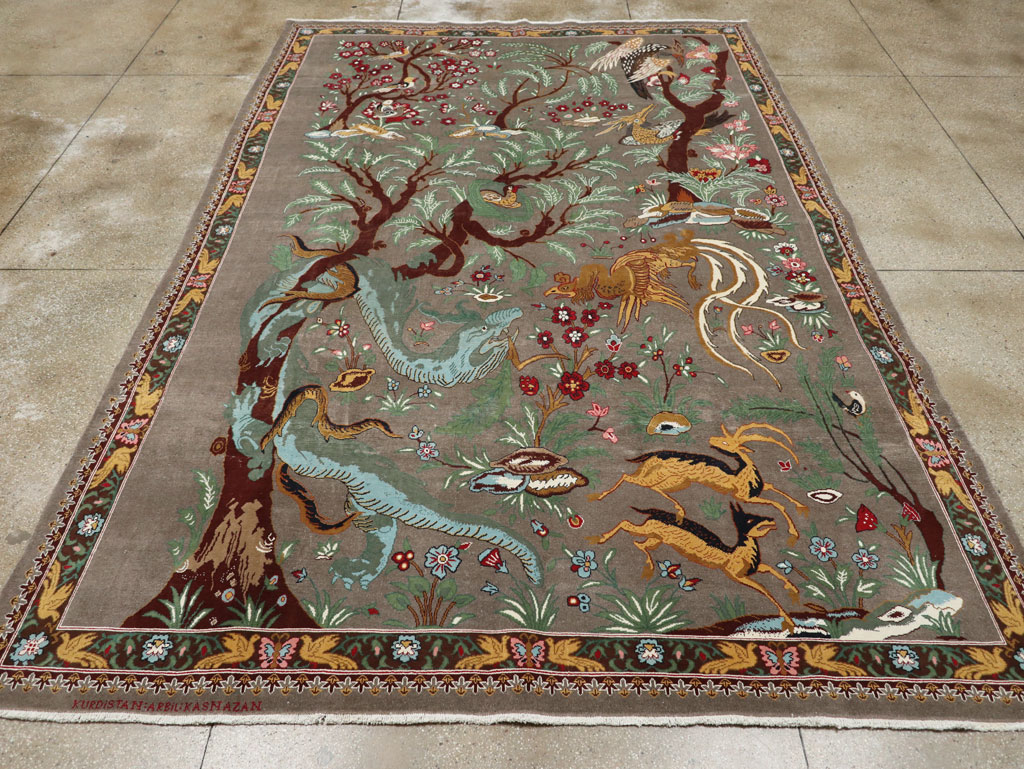 Vintage Persian Mashad Pictorial Room Size Carpet, No.33361 - Gss