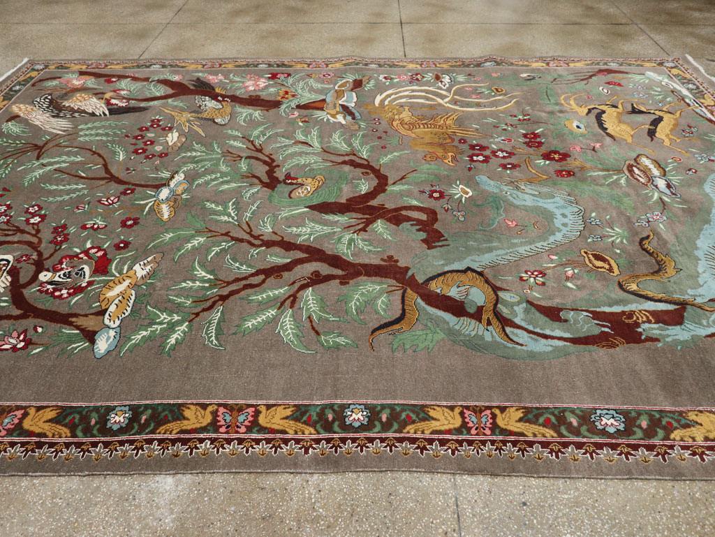 Vintage Persian Mashad Pictorial Room Size Carpet, No.33361 - Gss