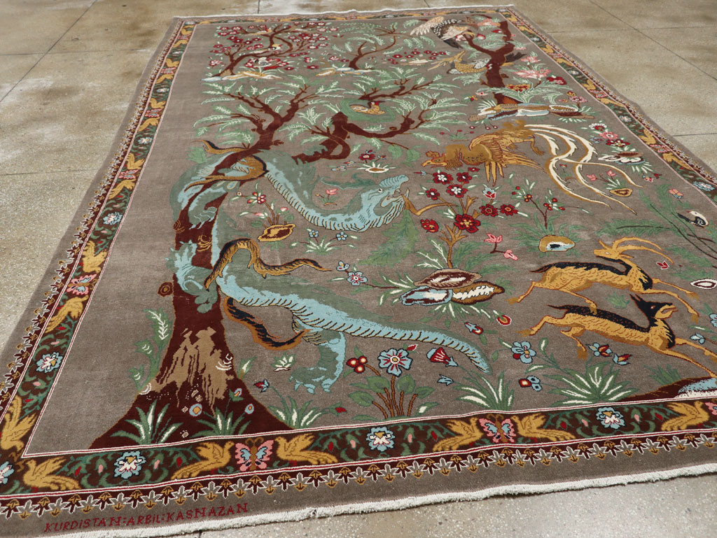 Vintage Persian Mashad Pictorial Room Size Carpet, No.33361 - Gss