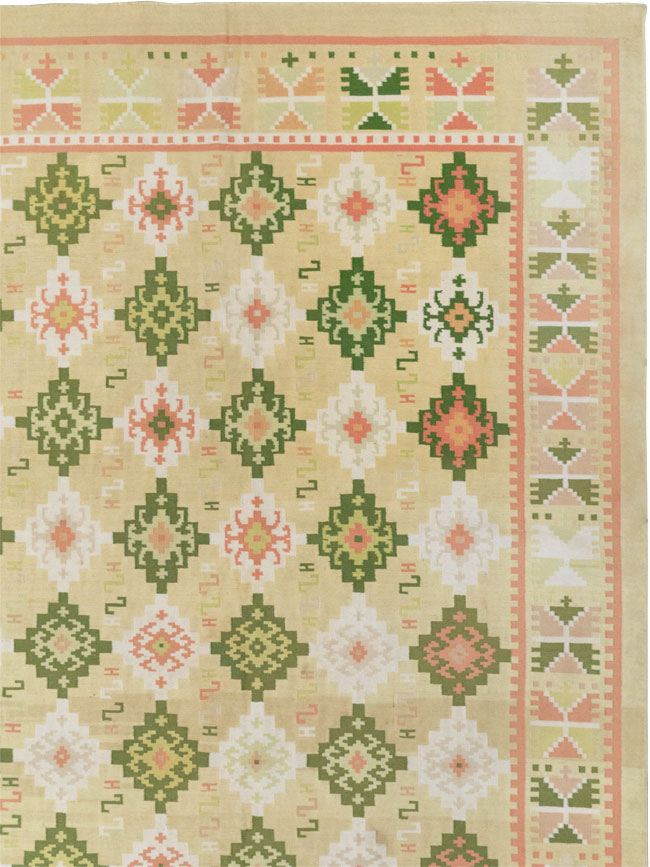 Vintage Indian Flatweave Dhurrie Oversize Carpet, No.33378 - Gss