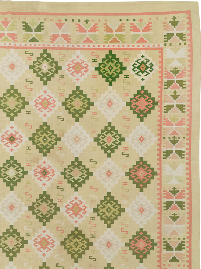 Vintage Indian Flatweave Dhurrie Oversize Carpet, No.33378 - Gss