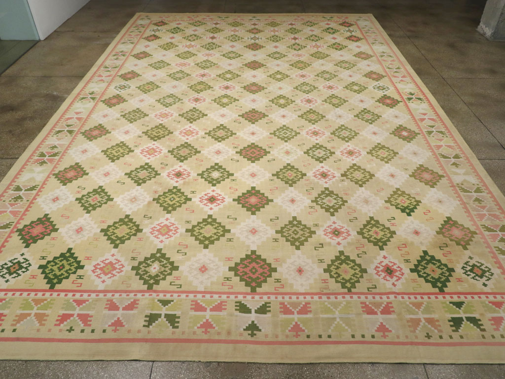 Vintage Indian Flatweave Dhurrie Oversize Carpet, No.33378 - Gss
