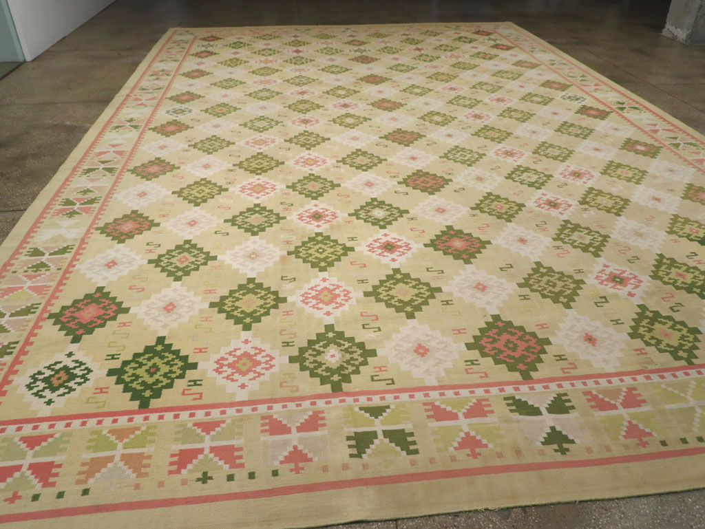 Vintage Indian Flatweave Dhurrie Oversize Carpet, No.33378 - Gss