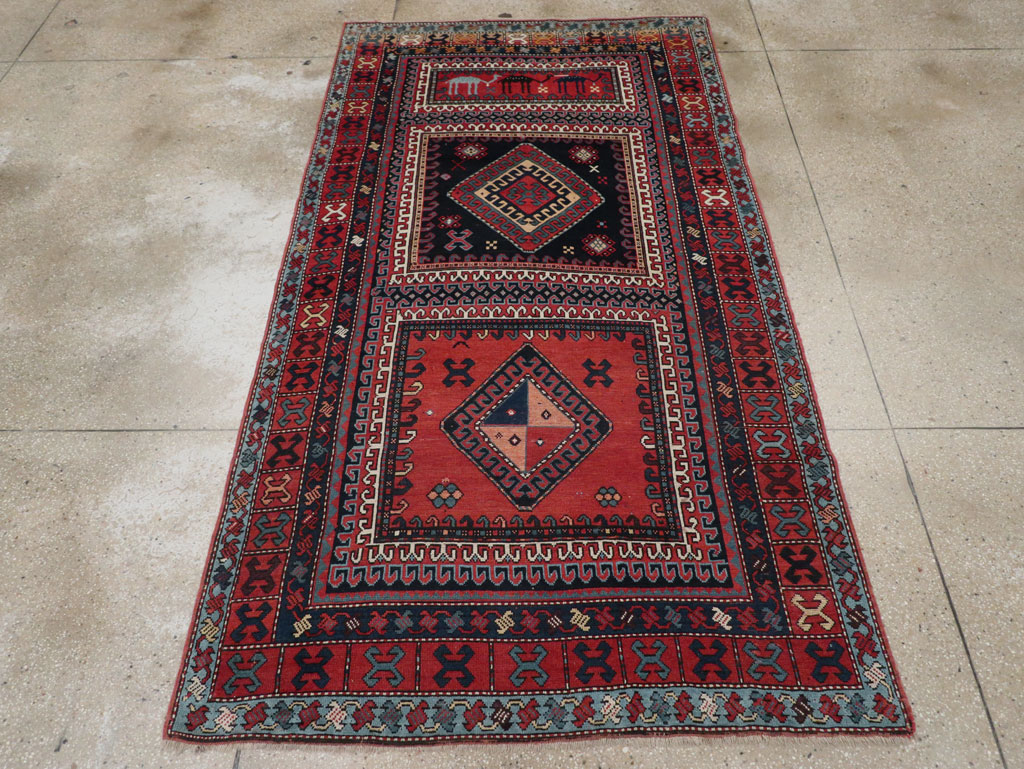 Antique Caucasian Karabagh Accent Rug, No.33380 - Gss