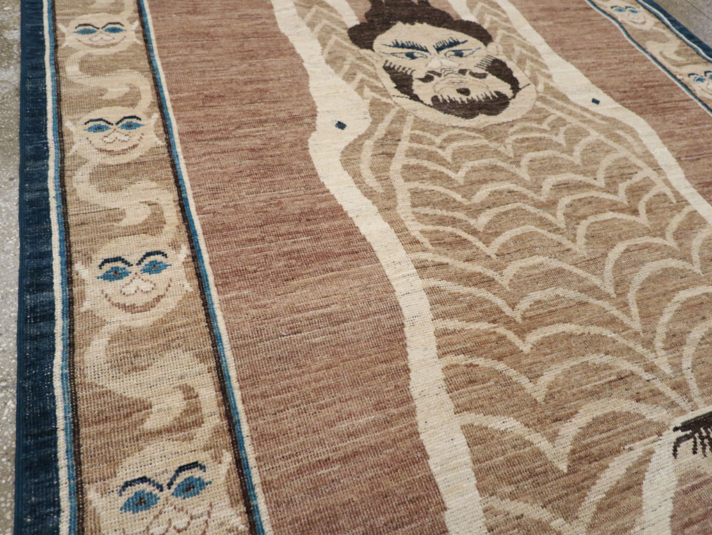 Modern East Turkestan Khotan Pictorial Accent Rug, No.33398 - Gss