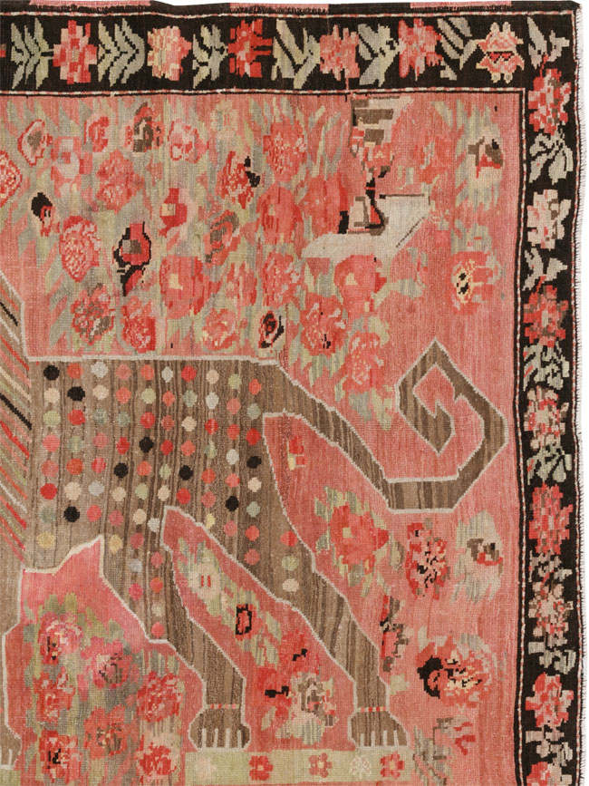 Vintage Caucasian Karabagh Pictorial Accent Rug, No.33421 - Gss