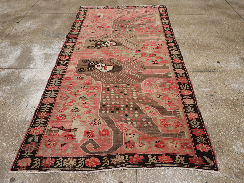 Vintage Caucasian Karabagh Pictorial Accent Rug, No.33421 - Gss