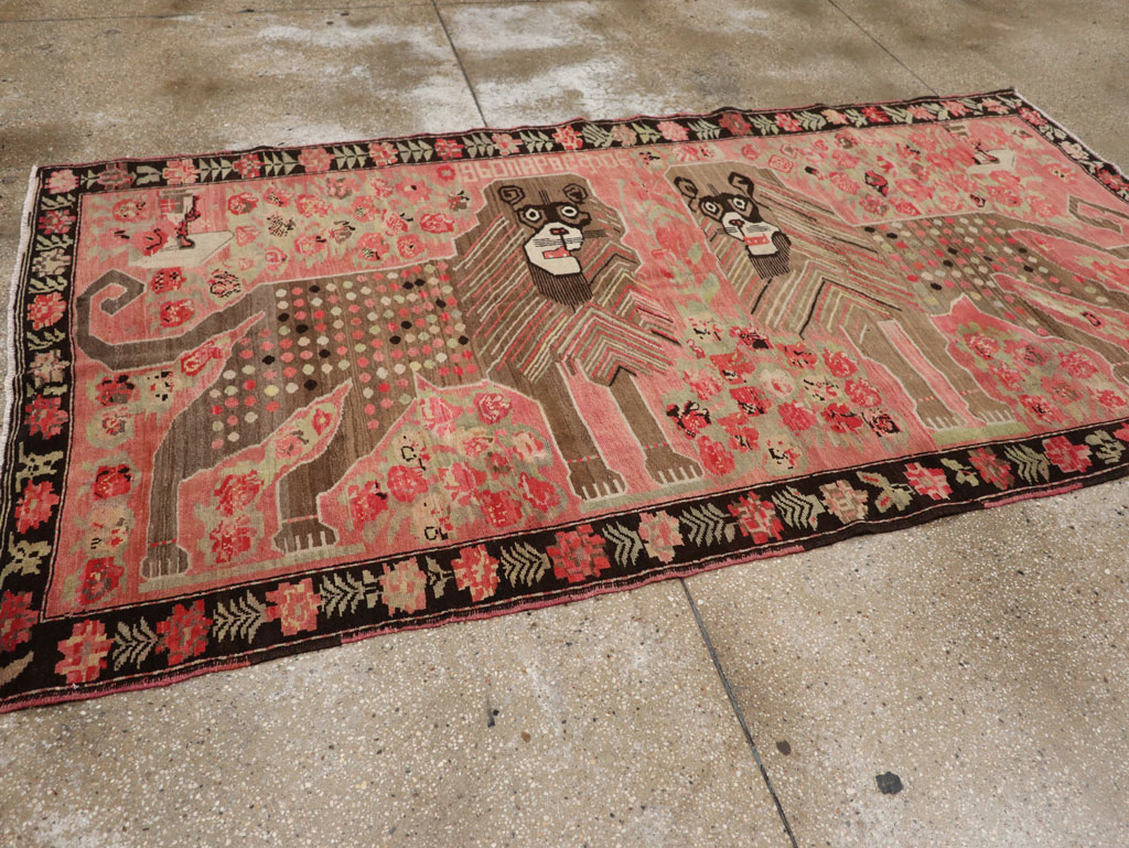 Vintage Caucasian Karabagh Pictorial Accent Rug, No.33421 - Gss