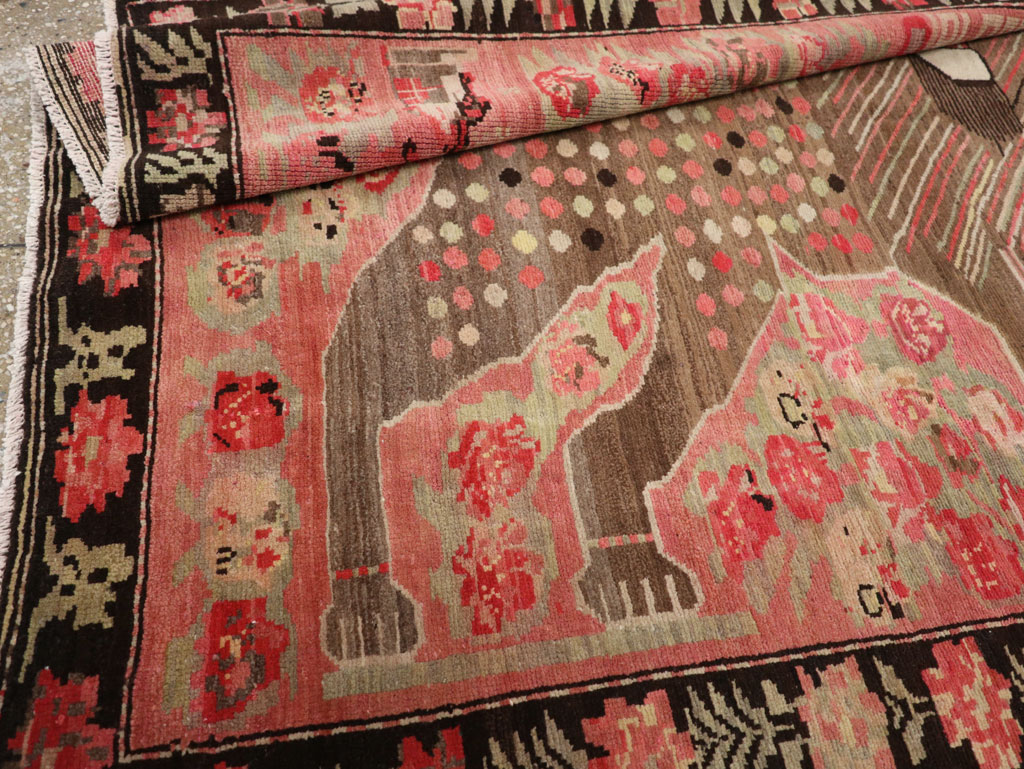 Vintage Caucasian Karabagh Pictorial Accent Rug, No.33421 - Gss