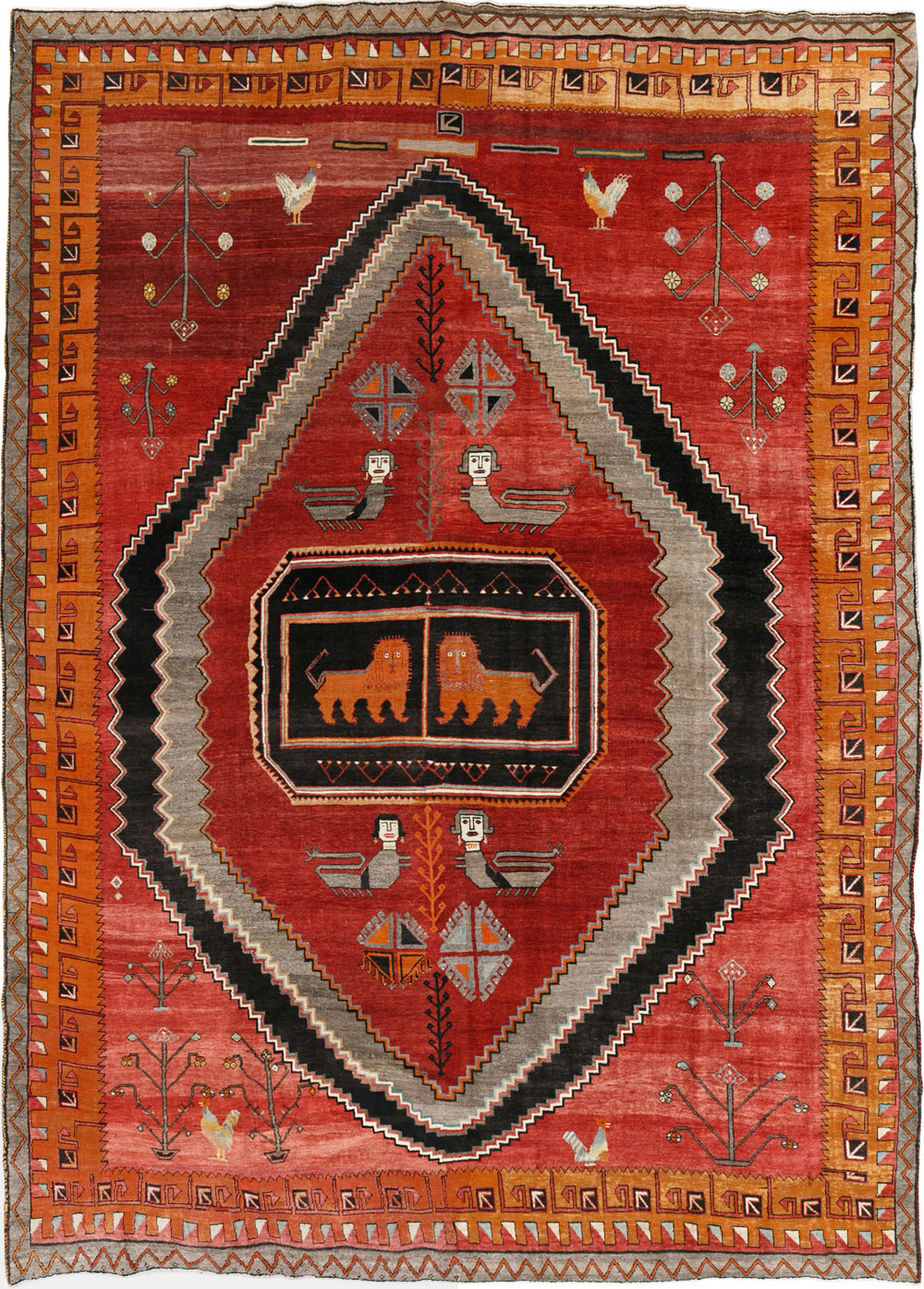 Vintage Turkish Anatolian Pictorial Room Size Carpet, No.33460 - Gss