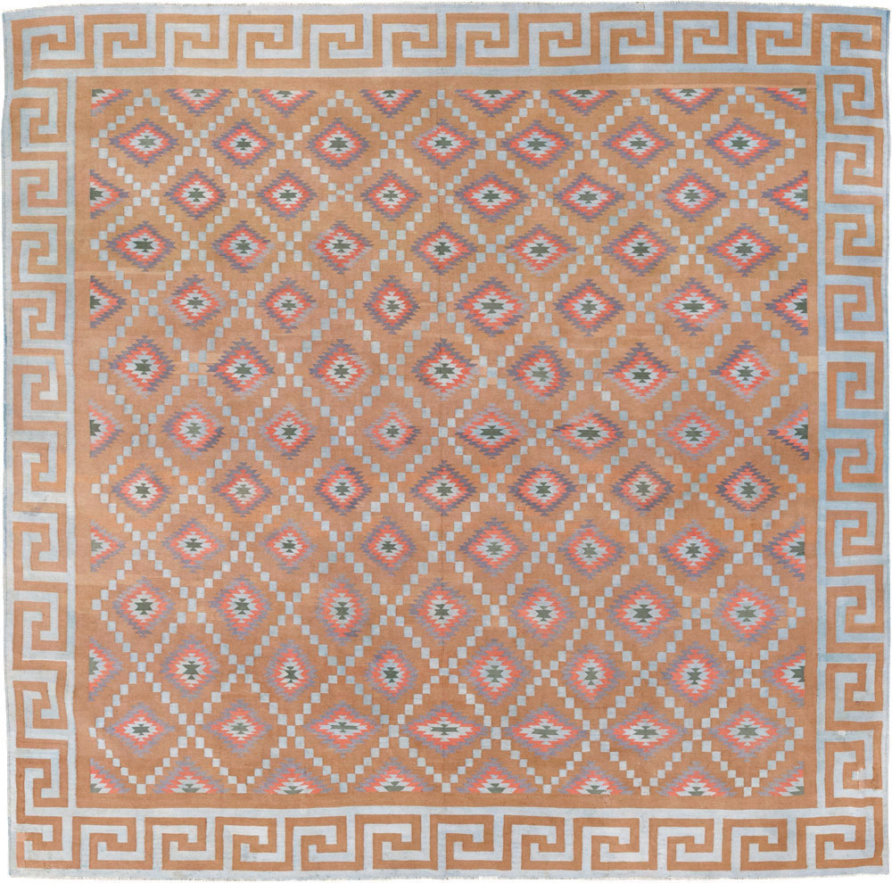 Vintage Indian Flatweave Dhurrie Square Room Size Carpet, No.33577 - Gss