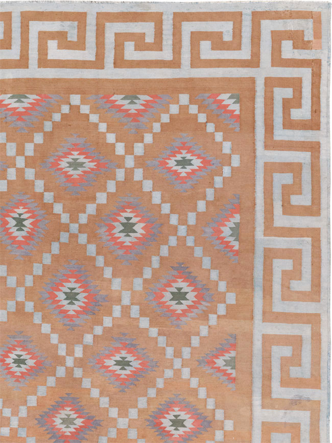 Vintage Indian Flatweave Dhurrie Square Room Size Carpet, No.33577 - Gss