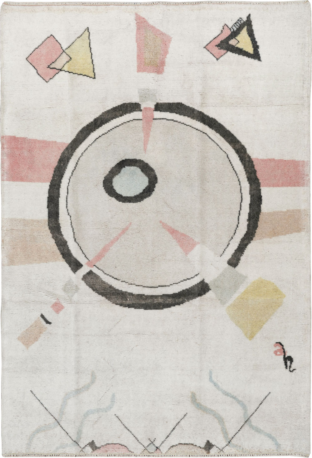 Vintage Turkish Art Deco Throw Rug, No.33661 - Gss