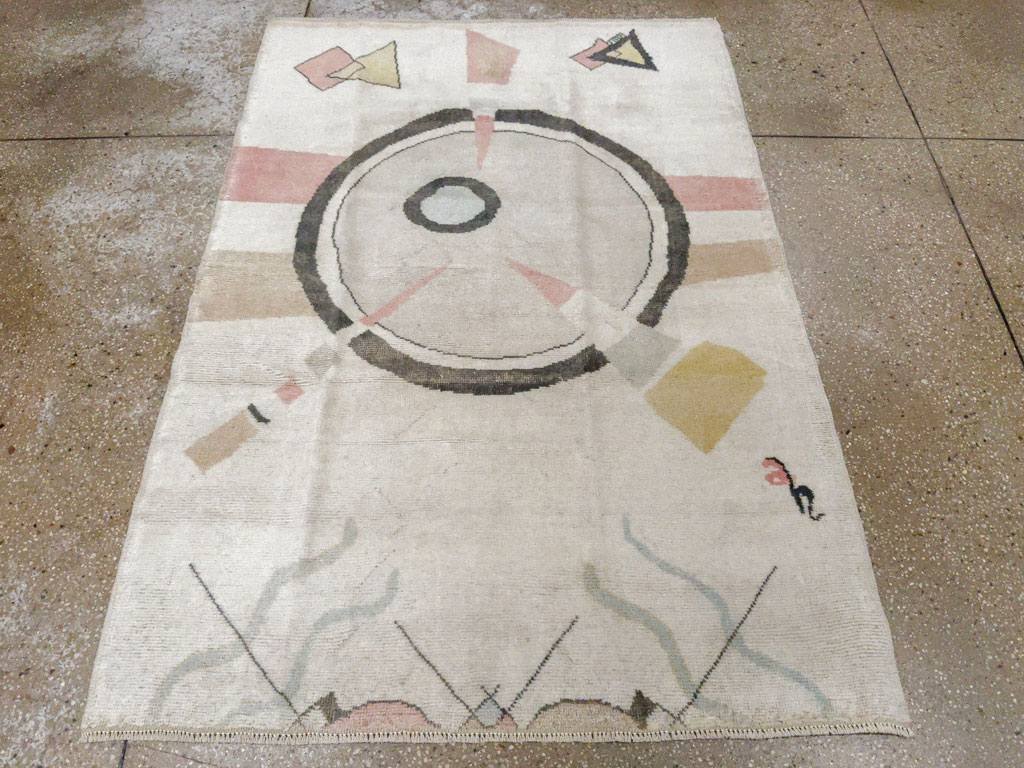 Vintage Turkish Art Deco Throw Rug, No.33661 - Gss