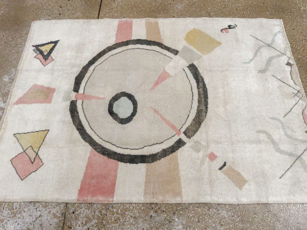 Vintage Turkish Art Deco Throw Rug, No.33661 - Gss