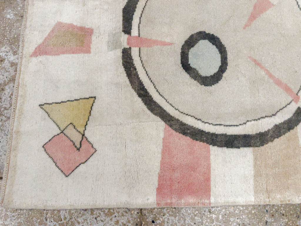 Vintage Turkish Art Deco Throw Rug, No.33661 - Gss