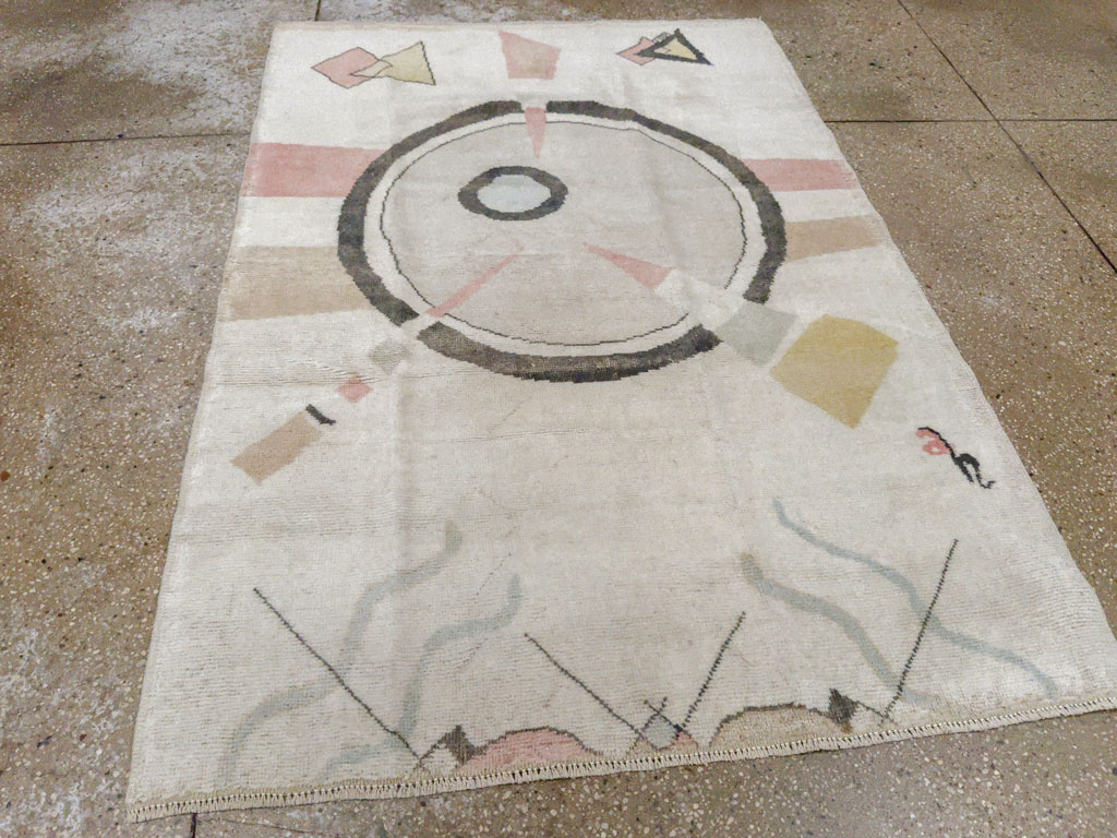 Vintage Turkish Art Deco Throw Rug, No.33661 - Gss