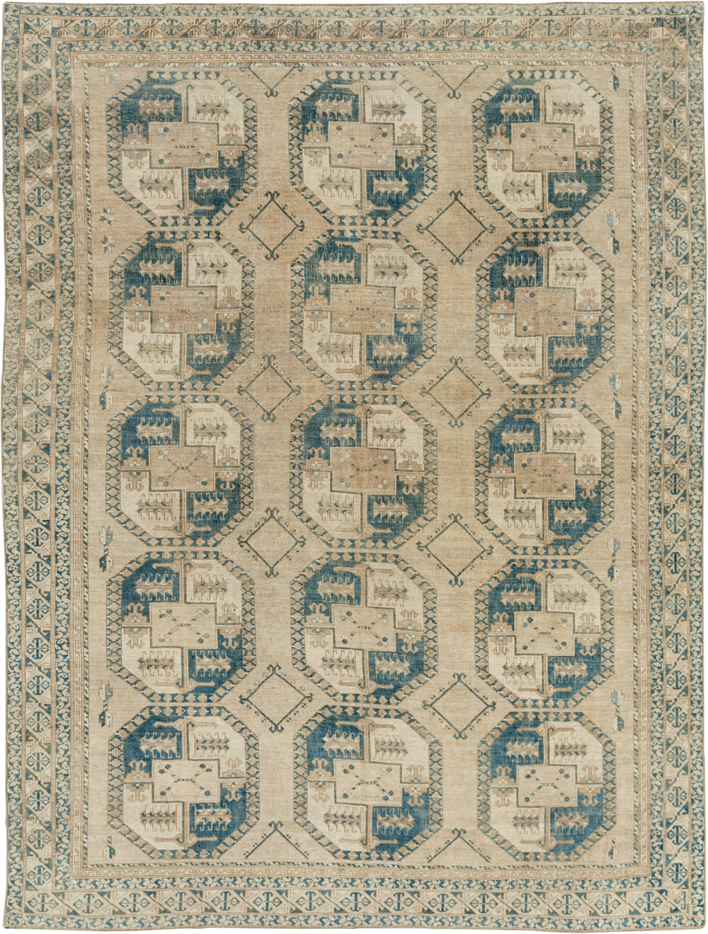 Vintage Central Asian Turkoman Room Size Carpet, No.33666 - Gss