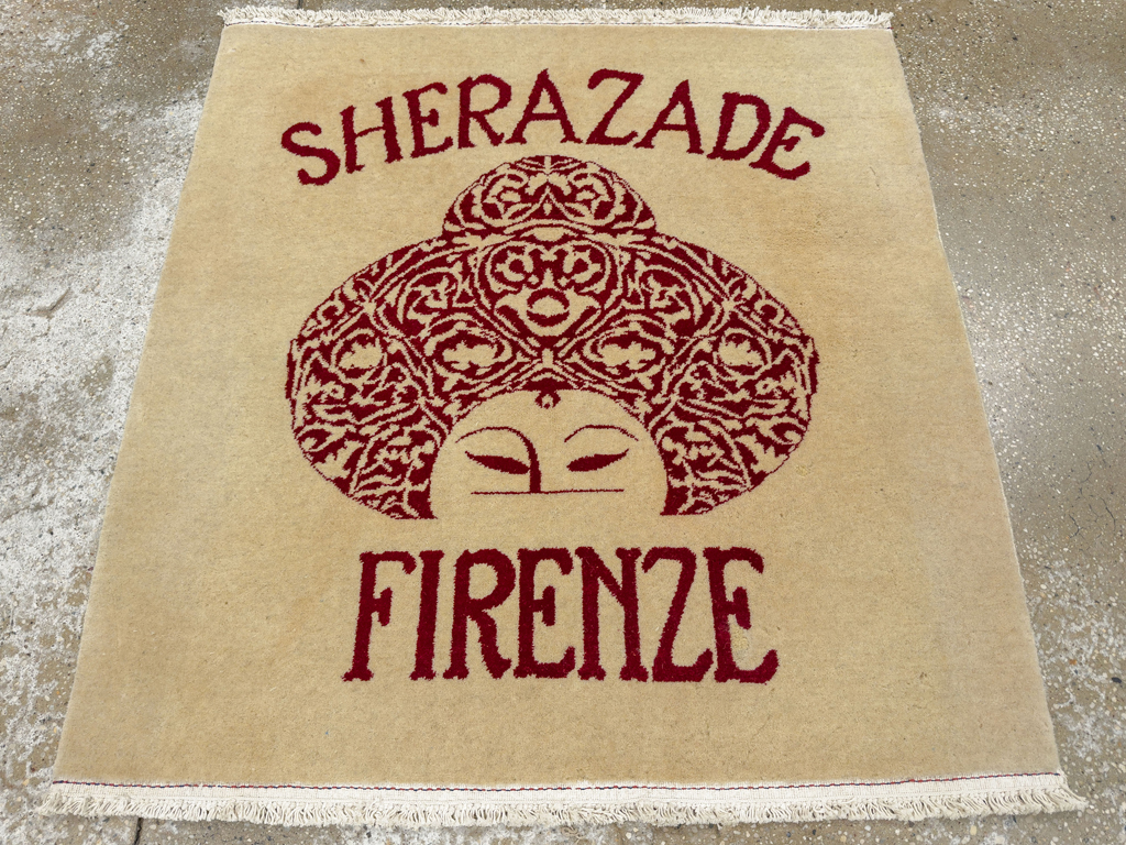 Vintage Persian Kashan Pictorial Square Rug, No.33671 - Gss