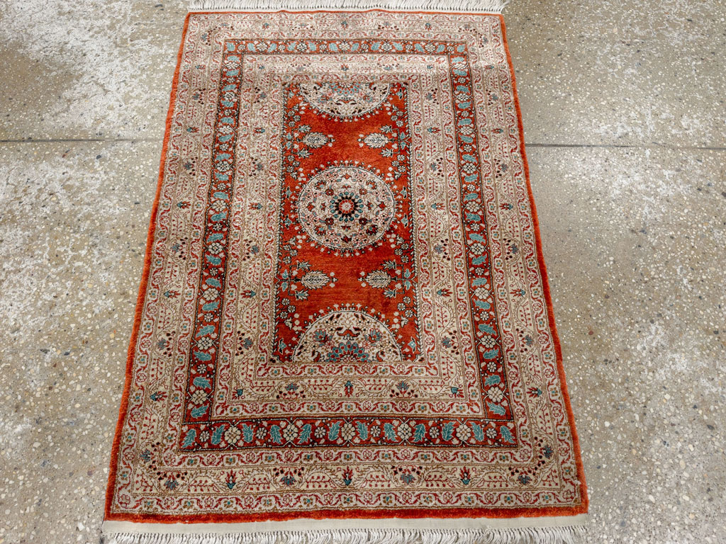 Vintage Chinese Silk Throw Rug In The Tabriz Style, No.33674 - Gss