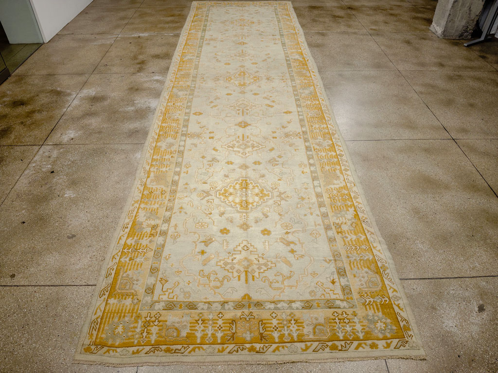 Antique Turkish Oushak Wide Gallery Runner, No.33692 - Gss