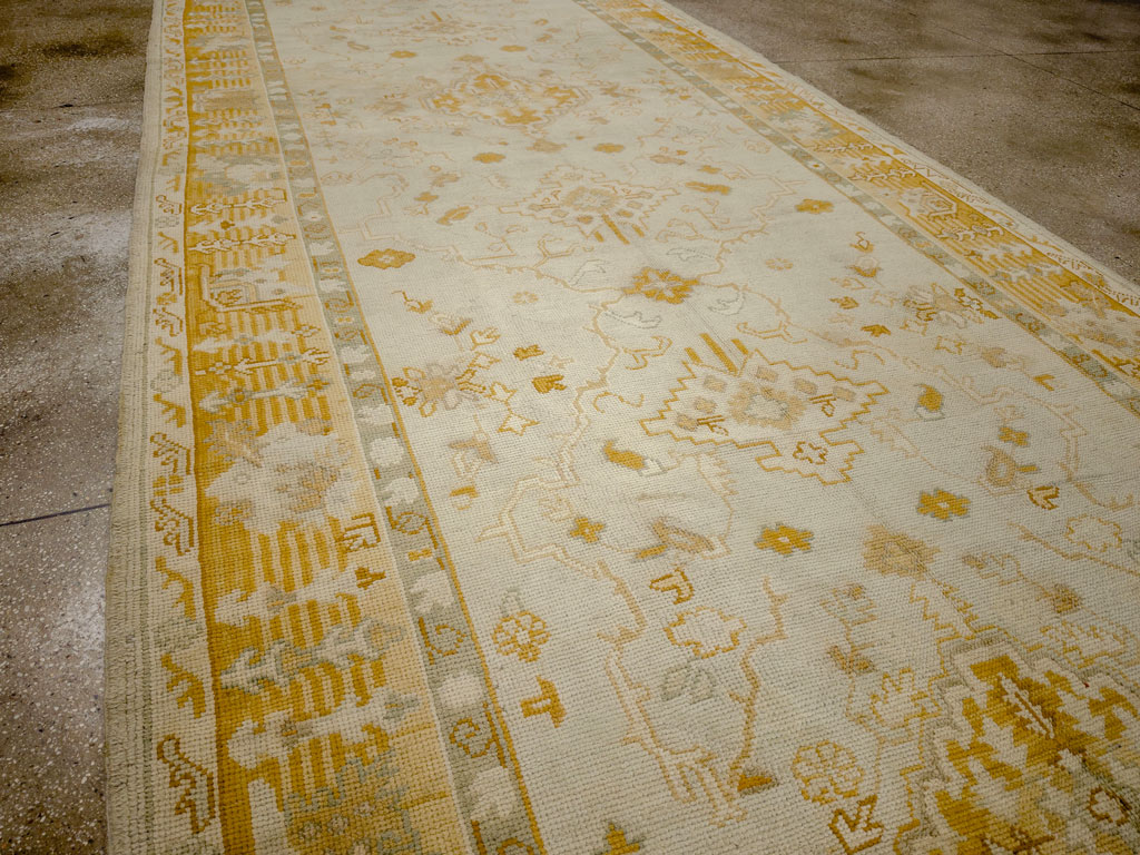 Antique Turkish Oushak Wide Gallery Runner, No.33692 - Gss