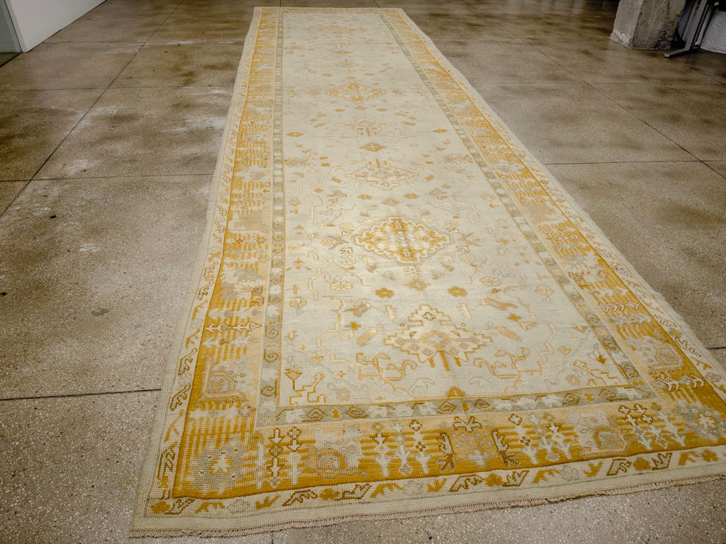 Antique Turkish Oushak Wide Gallery Runner, No.33692 - Gss