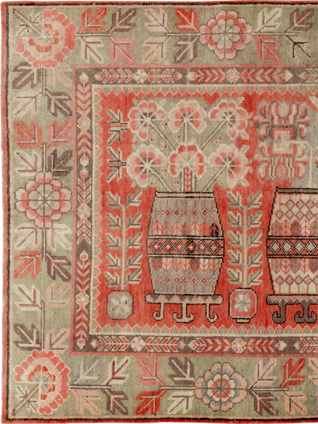 Antique East Turkestan Pictorial Vase Khotan Rug, No.33699 - Gss