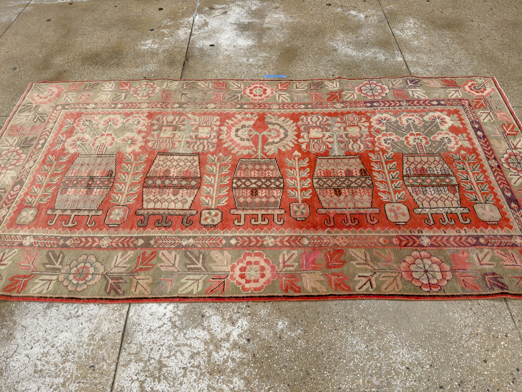 Antique East Turkestan Pictorial Vase Khotan Rug, No.33699 - Gss