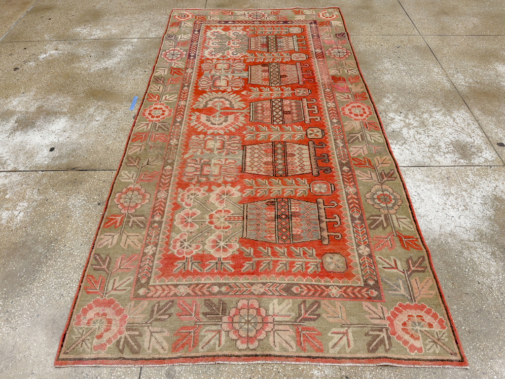 Antique East Turkestan Pictorial Vase Khotan Rug, No.33699 - Gss