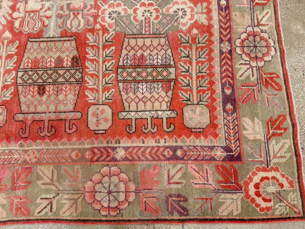 Antique East Turkestan Pictorial Vase Khotan Rug, No.33699 - Gss