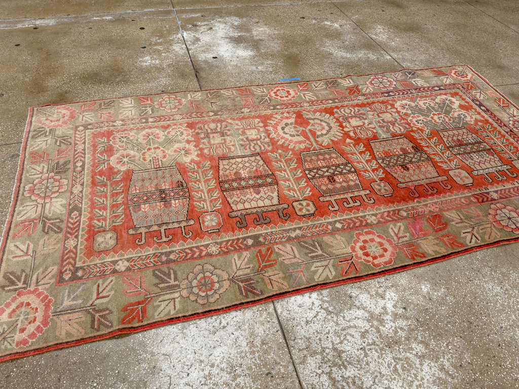 Antique East Turkestan Pictorial Vase Khotan Rug, No.33699 - Gss